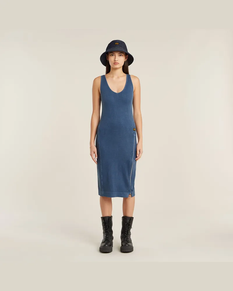 G-STAR RAW Overdyed Asymmetric Zip Kleid - Mittelblau - Damen Mittelblau