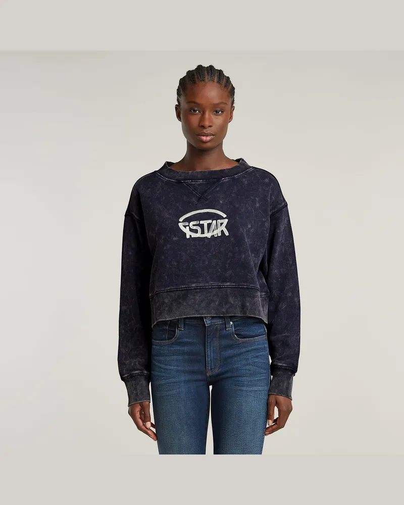 G-STAR RAW Overdyed Cropped Logo Loose Sweatshirt - Dunkelblau - Damen Dunkelblau