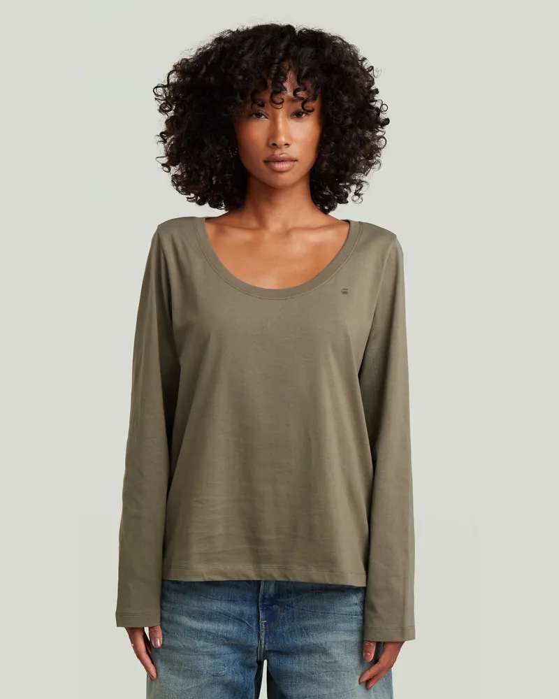G-STAR RAW Scoop Neck Long Sleeve T-Shirt - Braun - Damen Braun