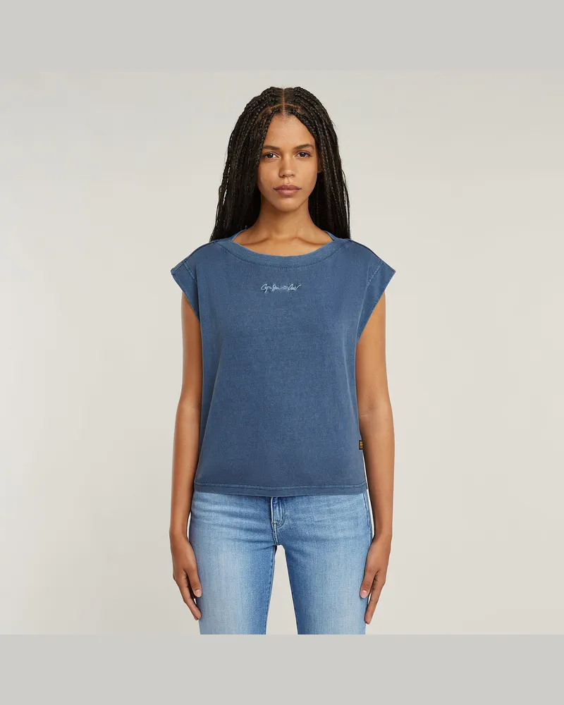 G-STAR RAW Mini G-Script Logo Overdyed Top - Mittelblau - Damen Mittelblau