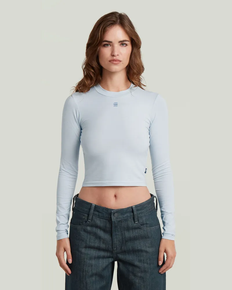 G-STAR RAW Cropped Mock Slim Top - Hellblau - Damen Hellblau