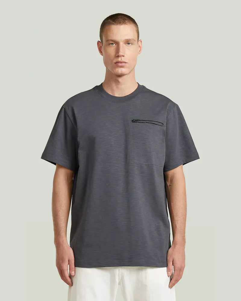 G-STAR RAW Distressed Zip Pocket T-Shirt - Grau - Herren Grau