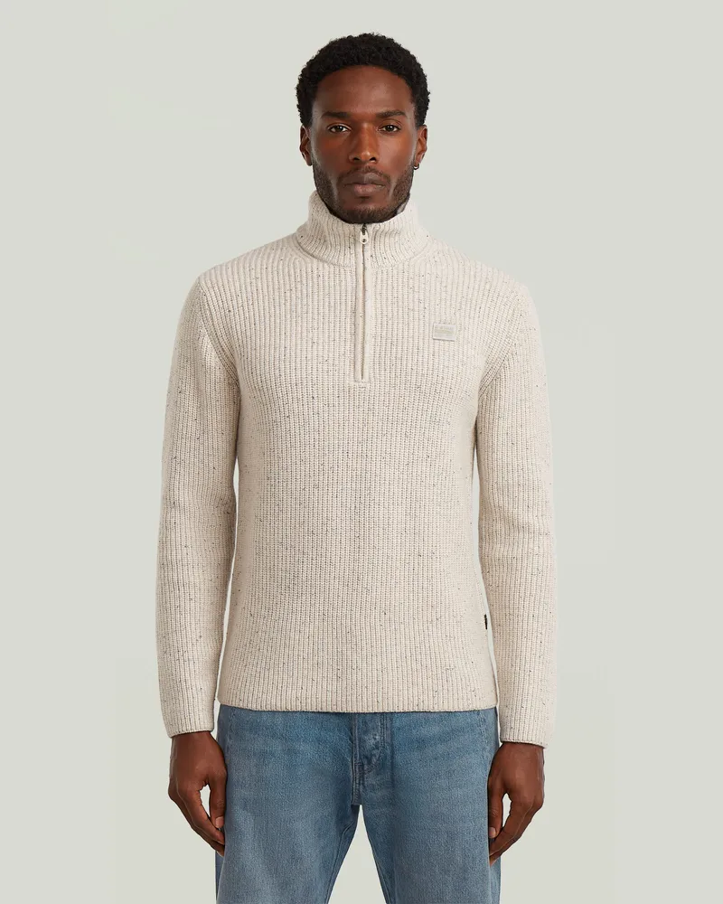 G-STAR RAW Double Collar Half Zip Knit - Weiß - Herren Weiß