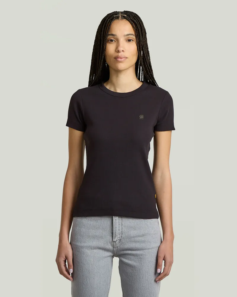 G-STAR RAW Rib Cap Sleeve T-Shirt - Schwarz - Damen Schwarz