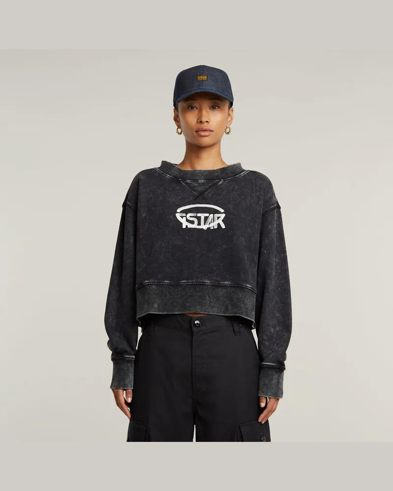 G-STAR RAW Overdyed Cropped Logo Loose Sweatshirt - Schwarz - Damen Schwarz