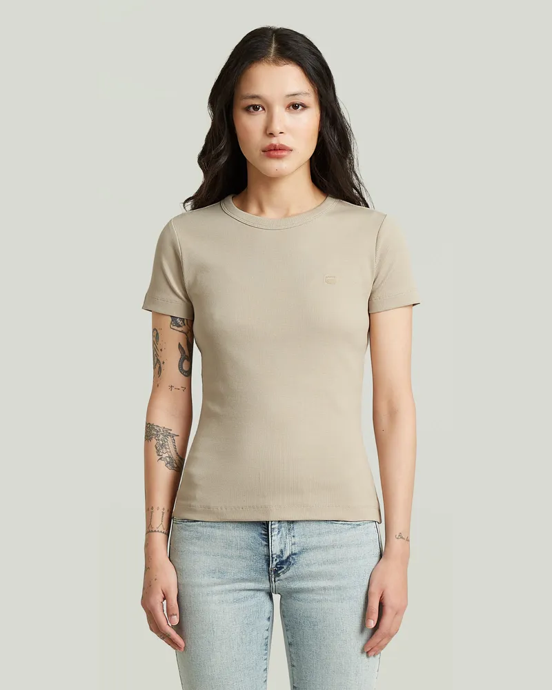 G-STAR RAW Slim Rib T-Shirt - Beige - Damen Beige