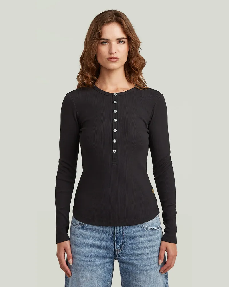 G-STAR RAW Henley Slim T-Shirt - Schwarz - Damen Schwarz