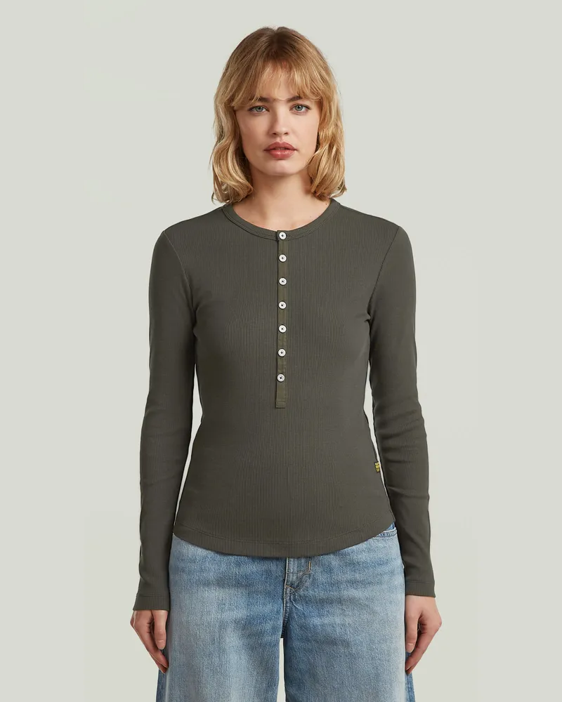 G-STAR RAW Henley Slim T-Shirt - Grau - Damen Grau