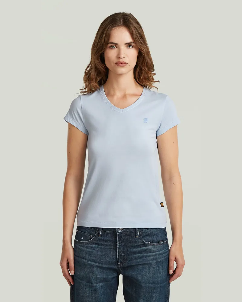 G-STAR RAW Overdyed Eyben Slim V T-Shirt 2.0 - Hellblau - Damen Hellblau