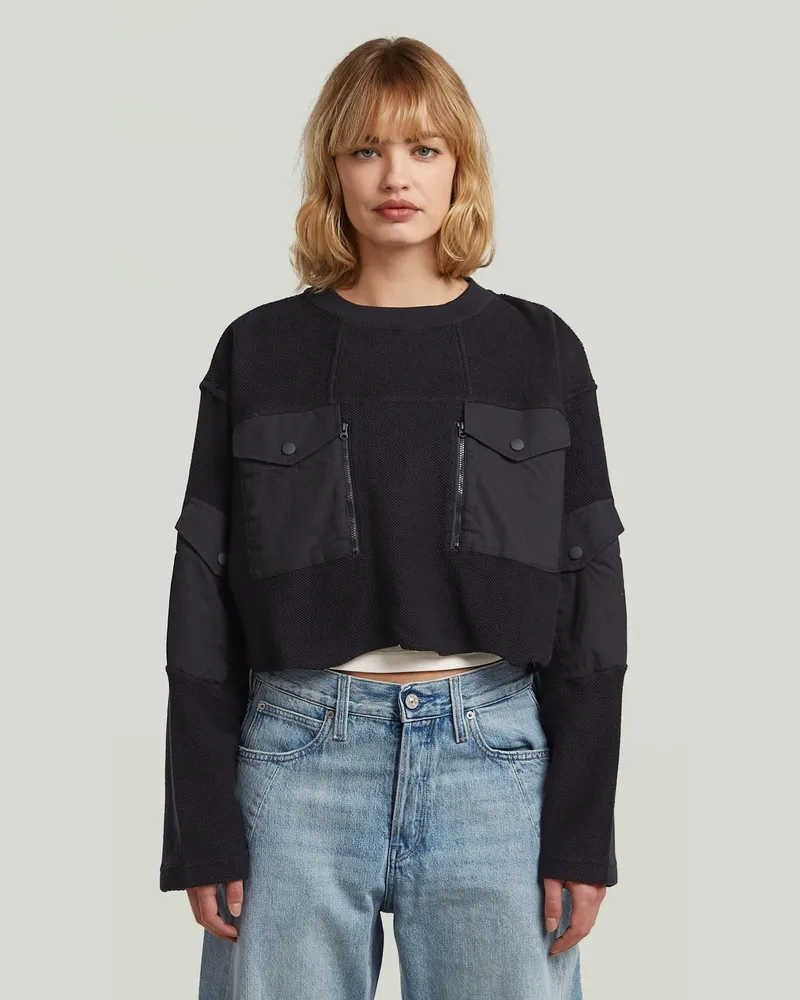 G-STAR RAW Multi Pocket Mix Loose Cropped Sweater - Schwarz - Damen Schwarz