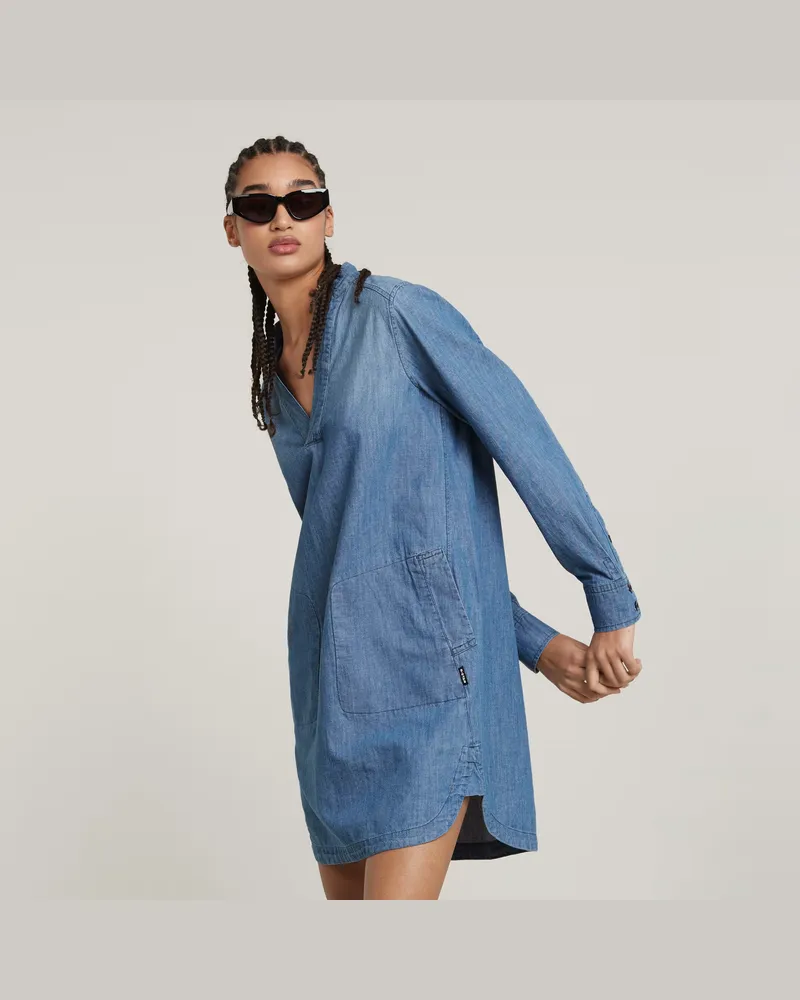G-STAR RAW Millery V-Neck Shirt Kleid - Mittelblau - Damen Mittelblau