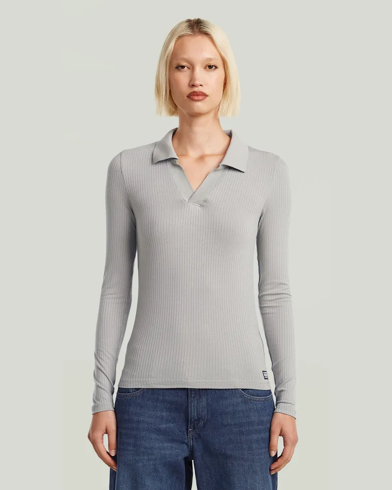G-STAR RAW Ribbed Slim Polo Long Sleeve - Grau - Damen Grau