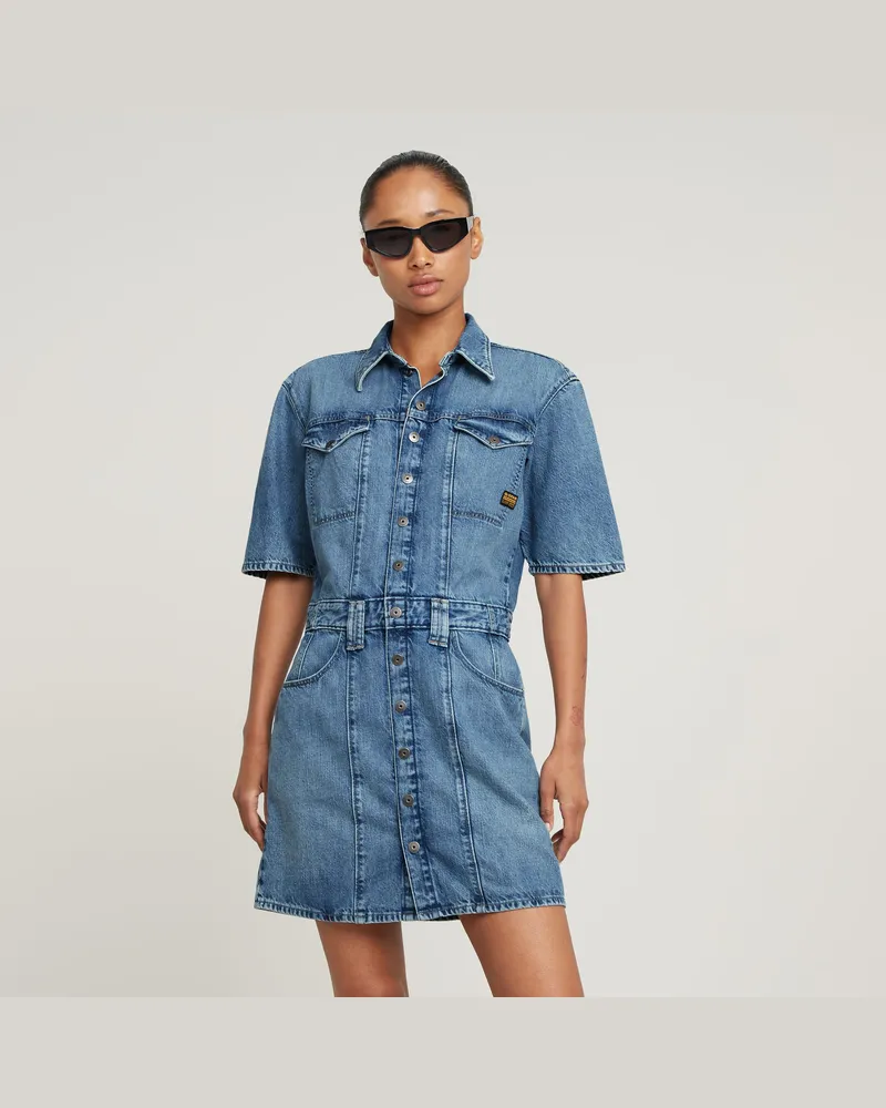 G-STAR RAW Biker Kleid - Mittelblau - Damen Mittelblau