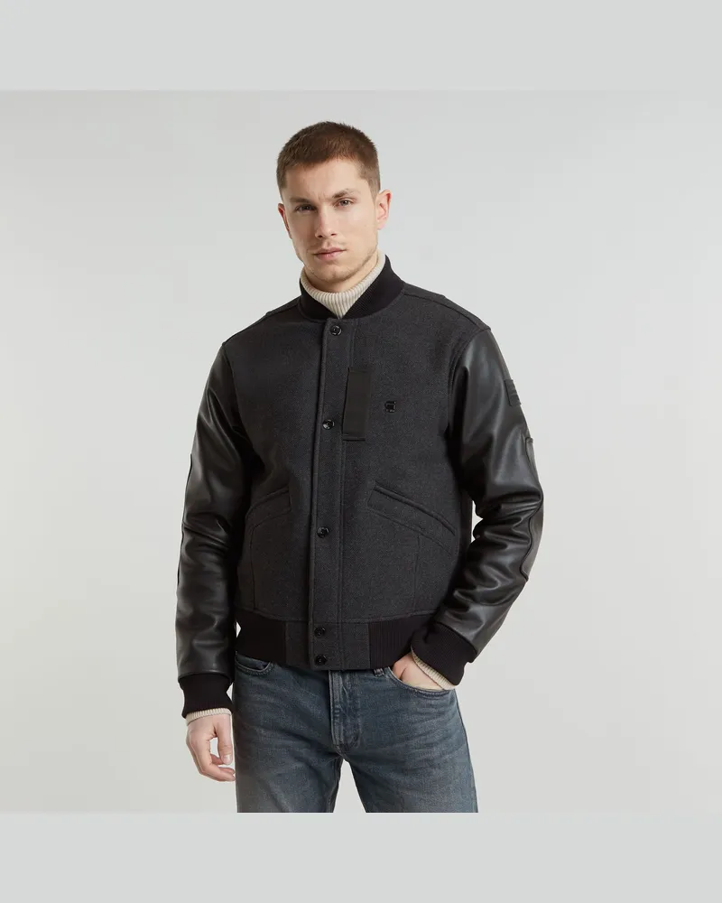 G-STAR RAW Varsity Wool Leather Jacke - Grau - Herren Grau