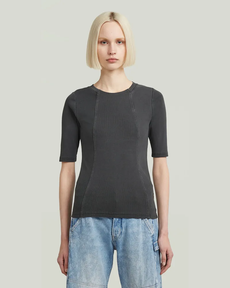 G-STAR RAW Washed A-Line Slim Rib T-Shirt - Schwarz - Damen Schwarz