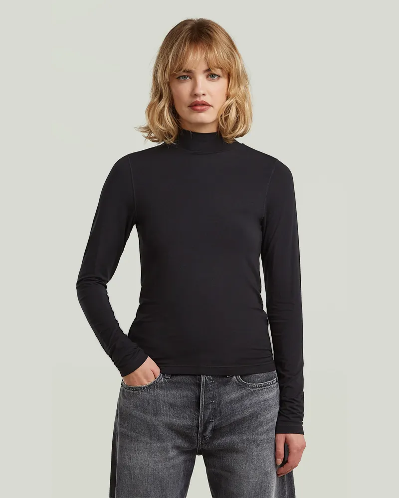 G-STAR RAW Mock Slim T-Shirt - Schwarz - Damen Schwarz