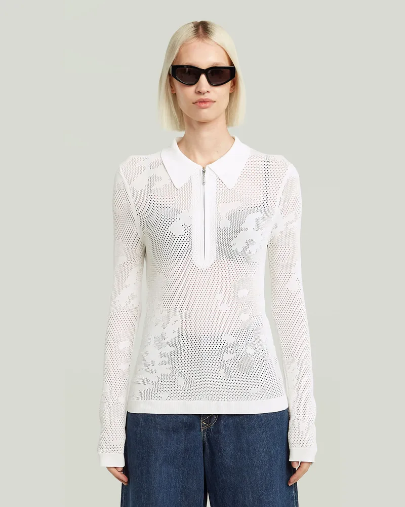 G-STAR RAW Pointelle Slim Polo Knit - Weiß - Damen Weiß