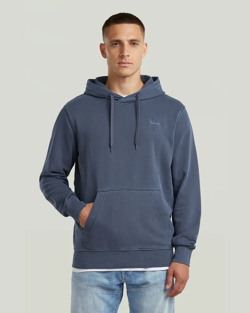 G-STAR RAW Logo Overdyed Hooded Sweatshirt - Dunkelblau - Herren Dunkelblau