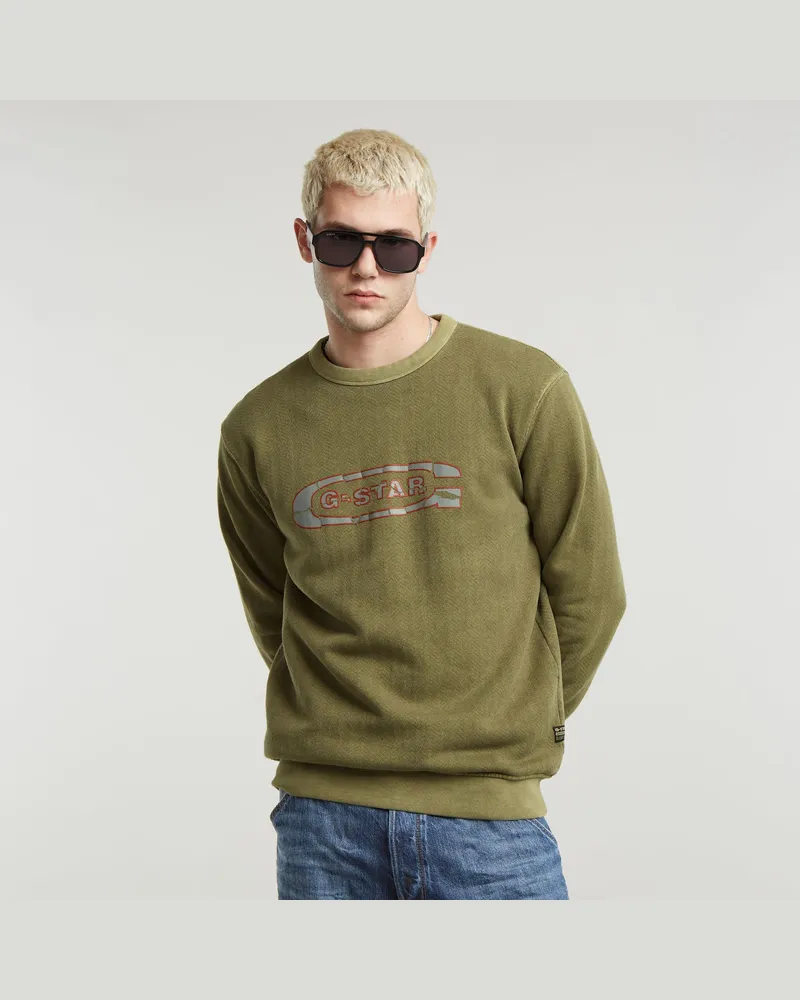 G-STAR RAW Destroyed G Logo Washed Sweatshirt - Grün - Herren Grün