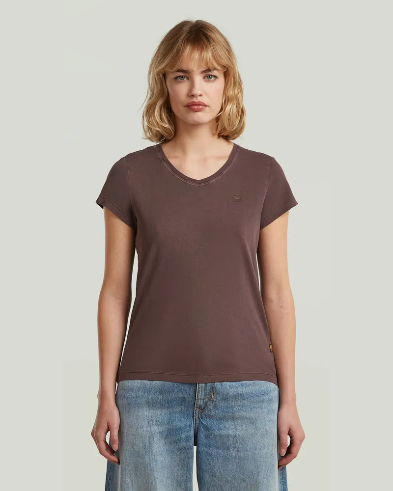 G-STAR RAW Overdyed Eyben Slim V T-Shirt 2.0 - Braun - Damen Braun