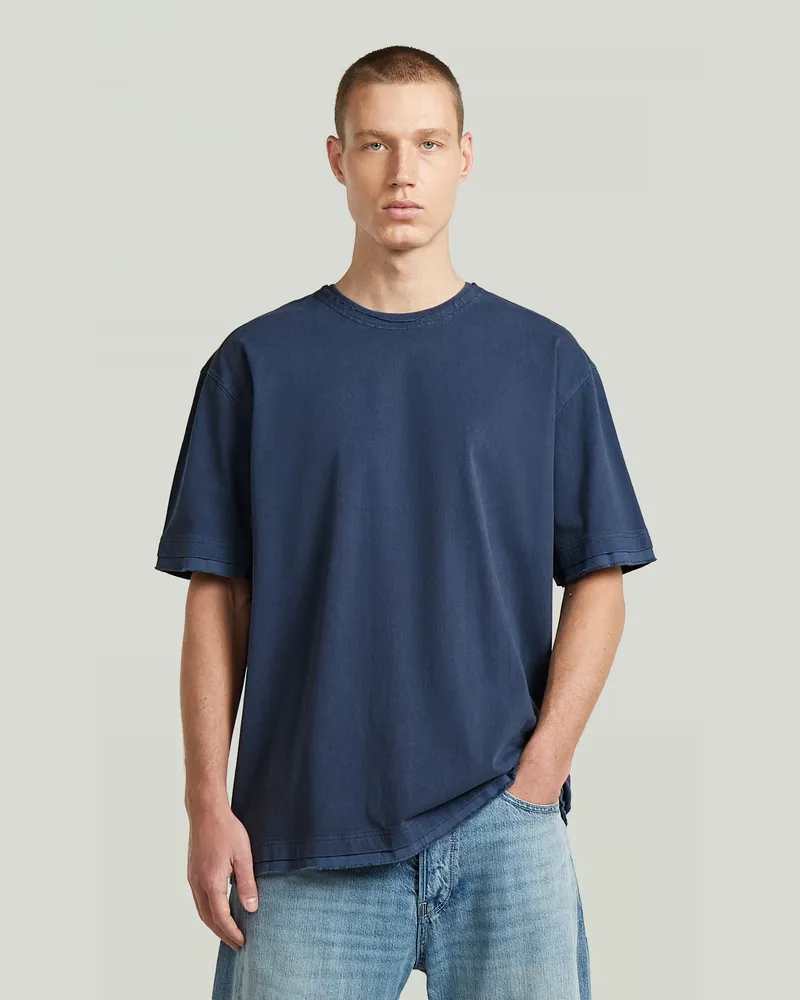 G-STAR RAW Washed Distressed Relaxed T-Shirt - Mittelblau - Herren Mittelblau