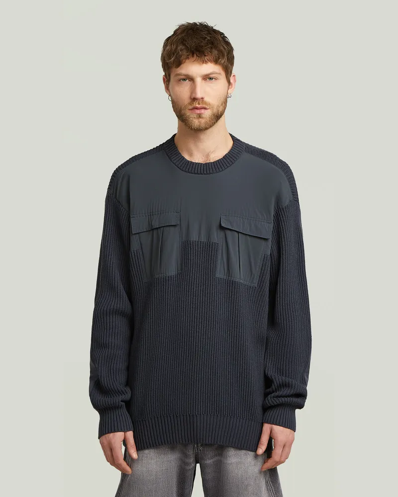 G-STAR RAW Woven Mix Knit Pullover - Dunkelblau - Herren Dunkelblau