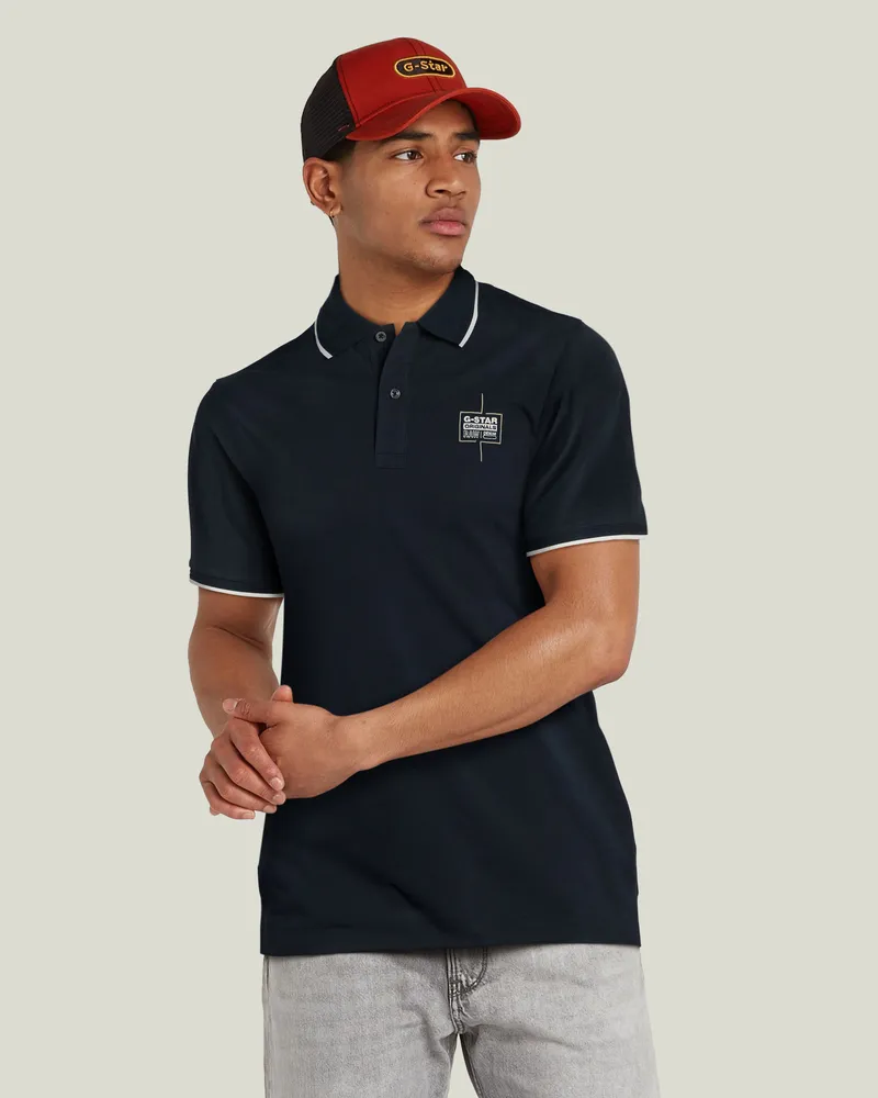 G-STAR RAW Chest Logo Striped Poloshirt - Dunkelblau - Herren Dunkelblau