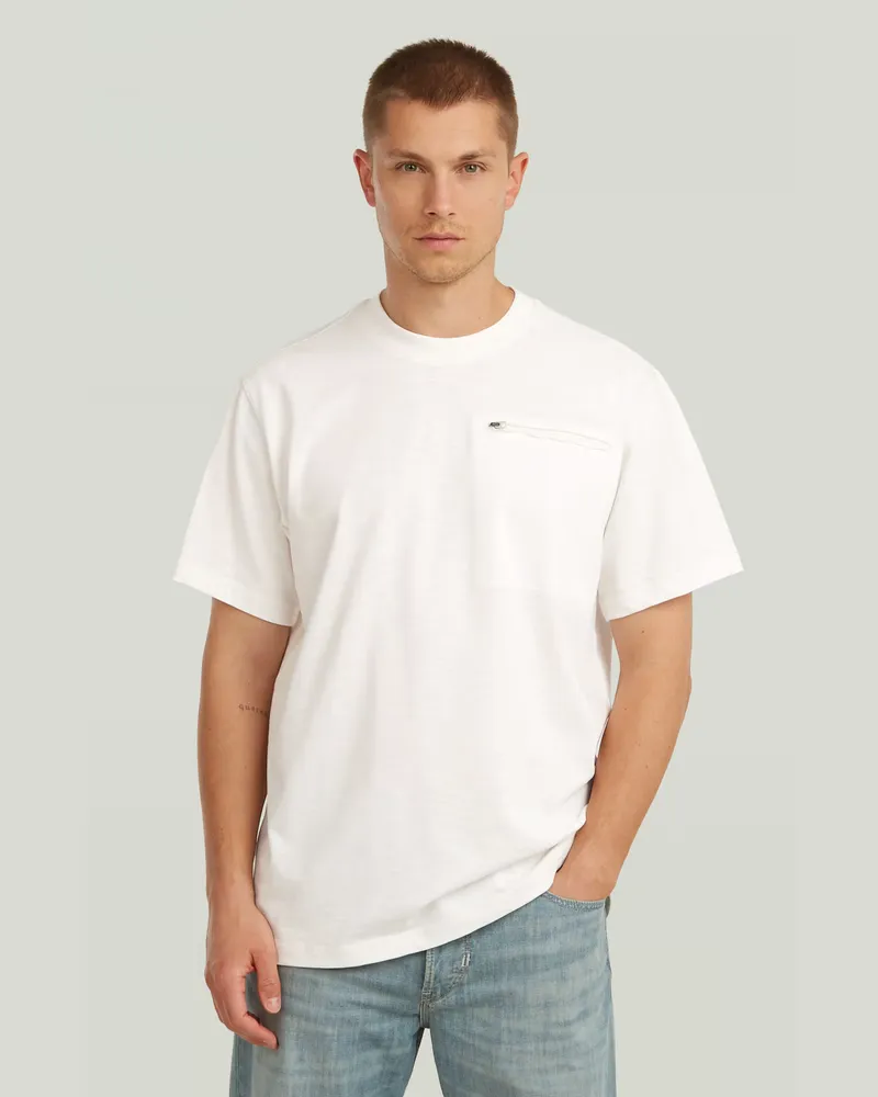 G-STAR RAW Distressed Zip Pocket T-Shirt - Weiß - Herren Weiß