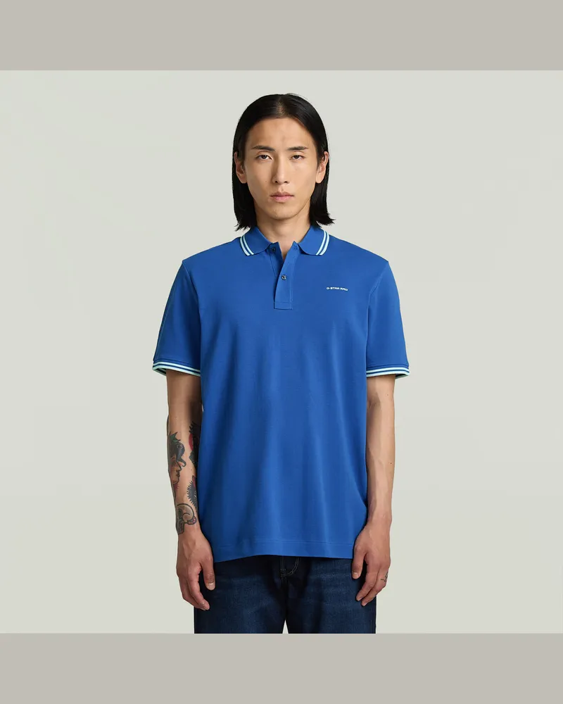G-STAR RAW Chest Logo Striped Poloshirt - Mittelblau - Herren Mittelblau