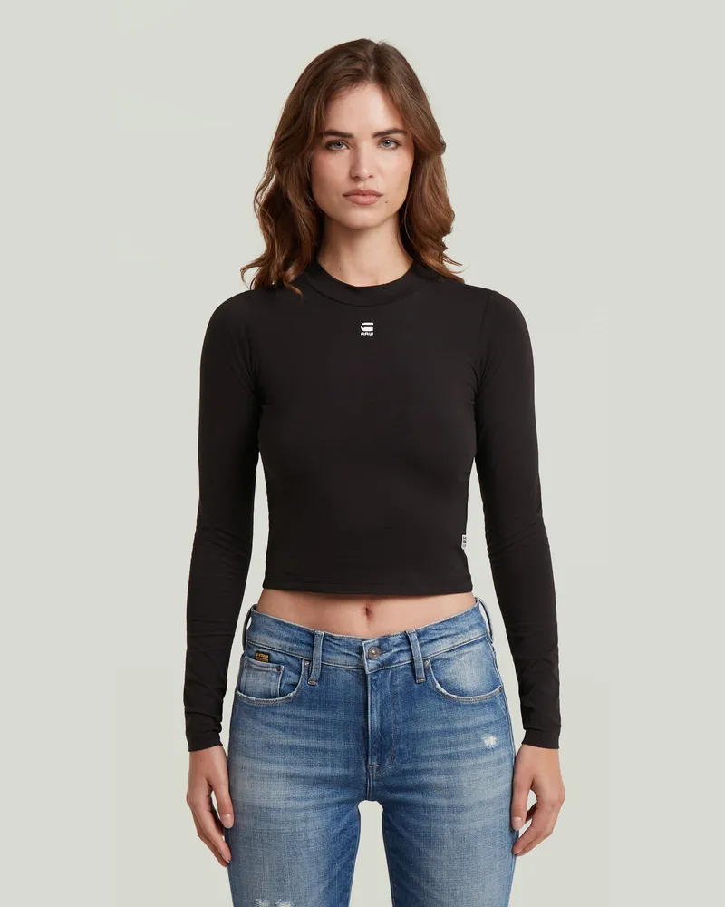 G-STAR RAW Cropped Mock Slim Top - Schwarz - Damen Schwarz