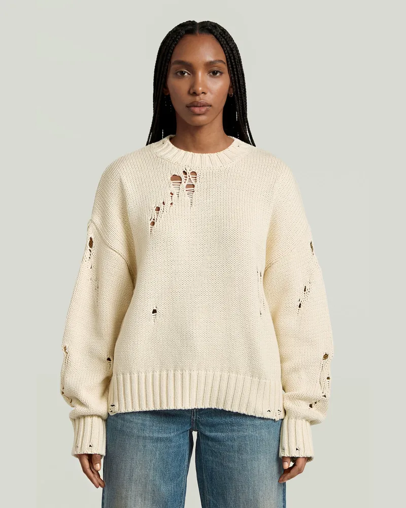 G-STAR RAW Drop Needle Loose Knit Pullover - Weiß - Damen Weiß