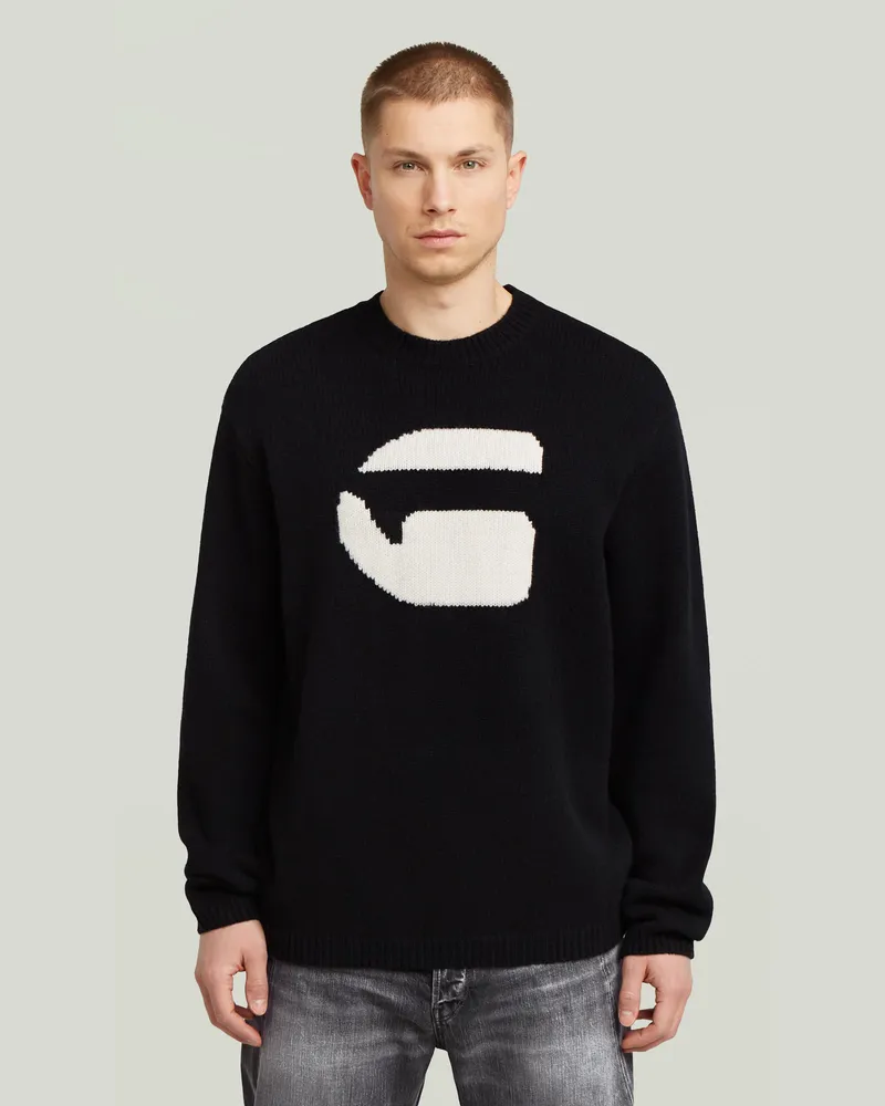 G-STAR RAW G Logo Relaxed Knit Pullover - Schwarz - Herren Schwarz