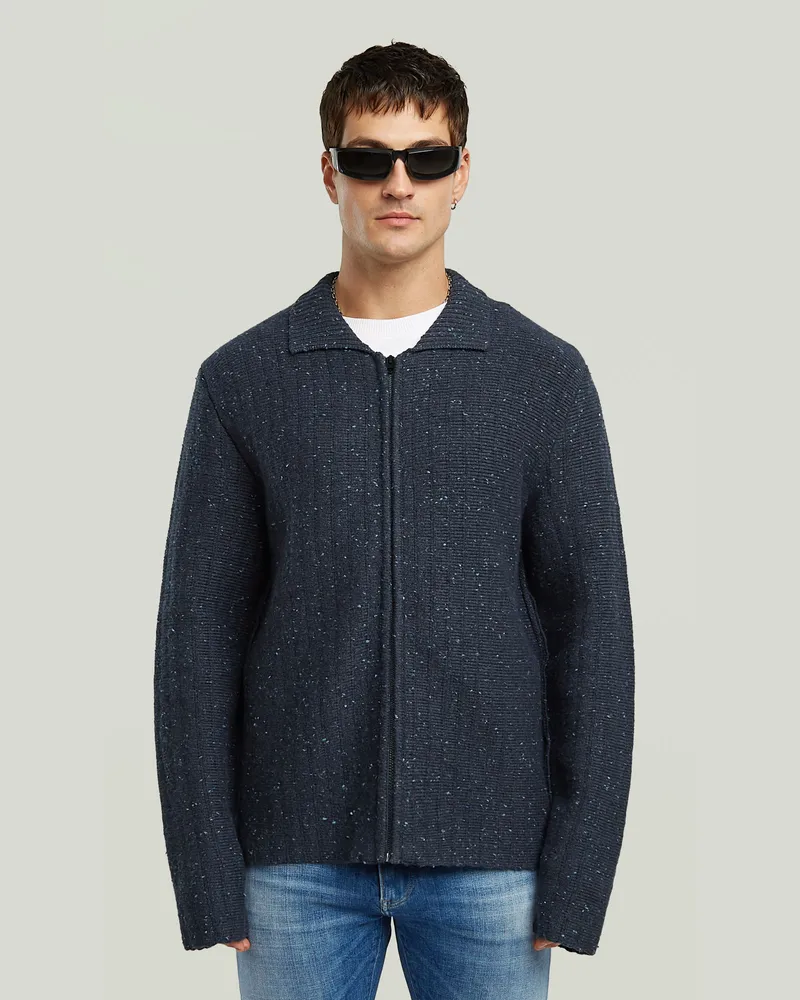G-STAR RAW Polo Collar Full Zip Knit - Dunkelblau - Herren Dunkelblau