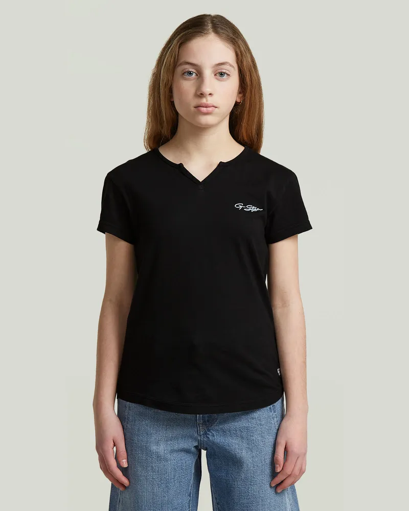G-STAR RAW Girls Micro Placket Slim T-Shirt - Schwarz - mädchen Schwarz