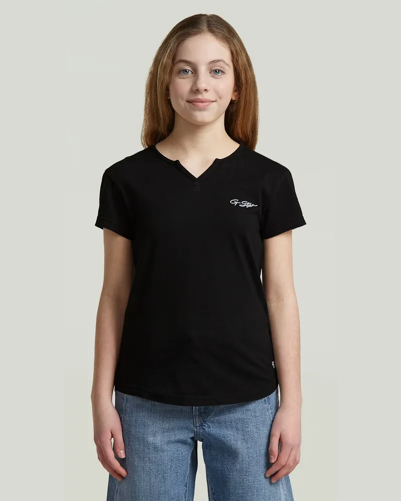 G-STAR RAW Girls Micro Placket Slim T-Shirt - Schwarz - mädchen Schwarz