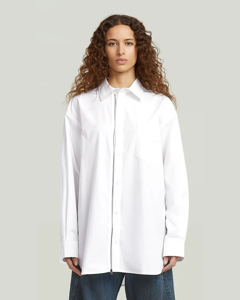G-STAR RAW Oversized Zip Popeline-Hemd - Weiß - Damen Weiß