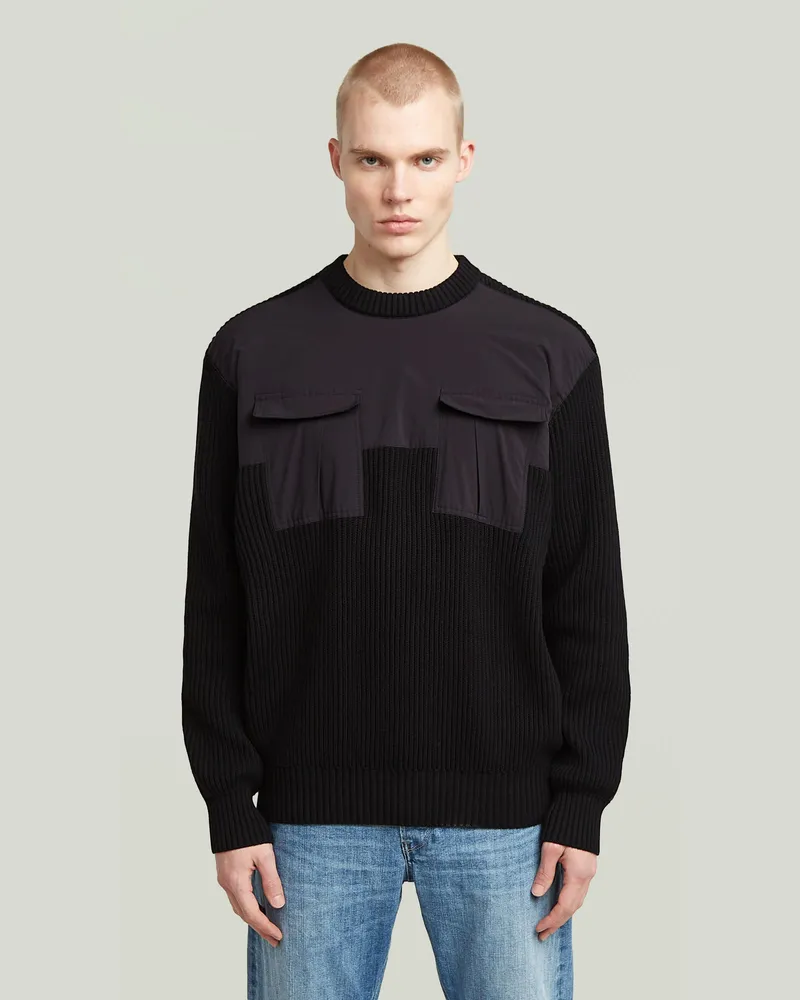 G-STAR RAW Woven Mix Knit Pullover - Schwarz - Herren Schwarz