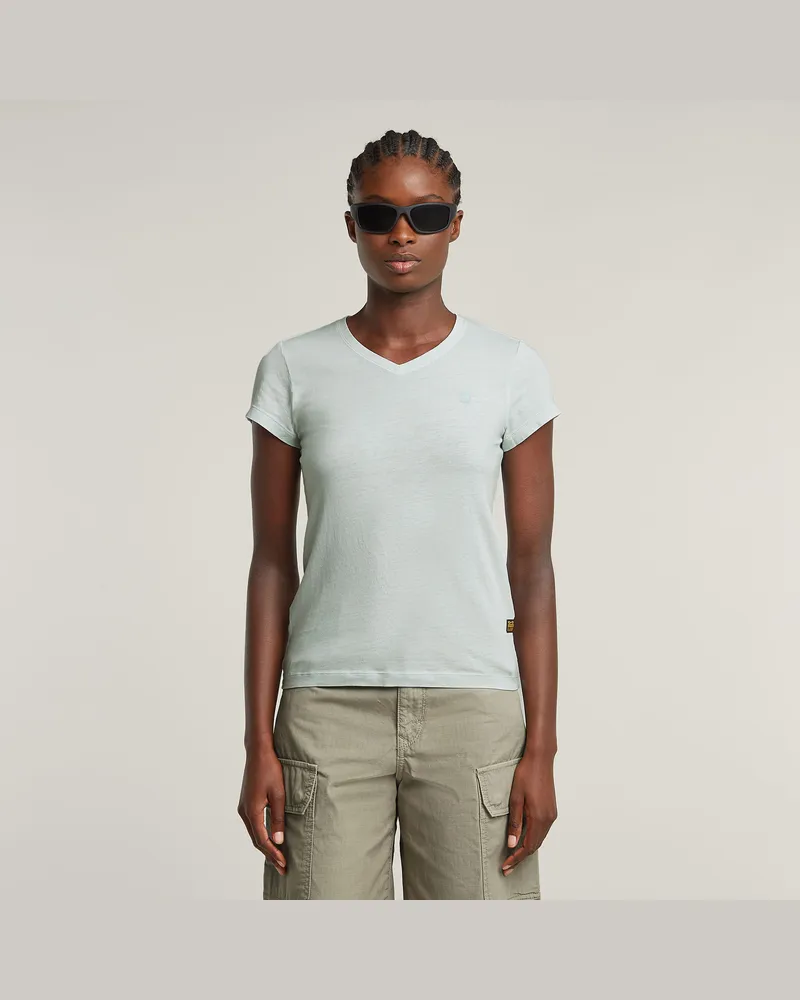 G-STAR RAW Overdyed Eyben Slim V-Neck Top - Hellblau - Damen Hellblau