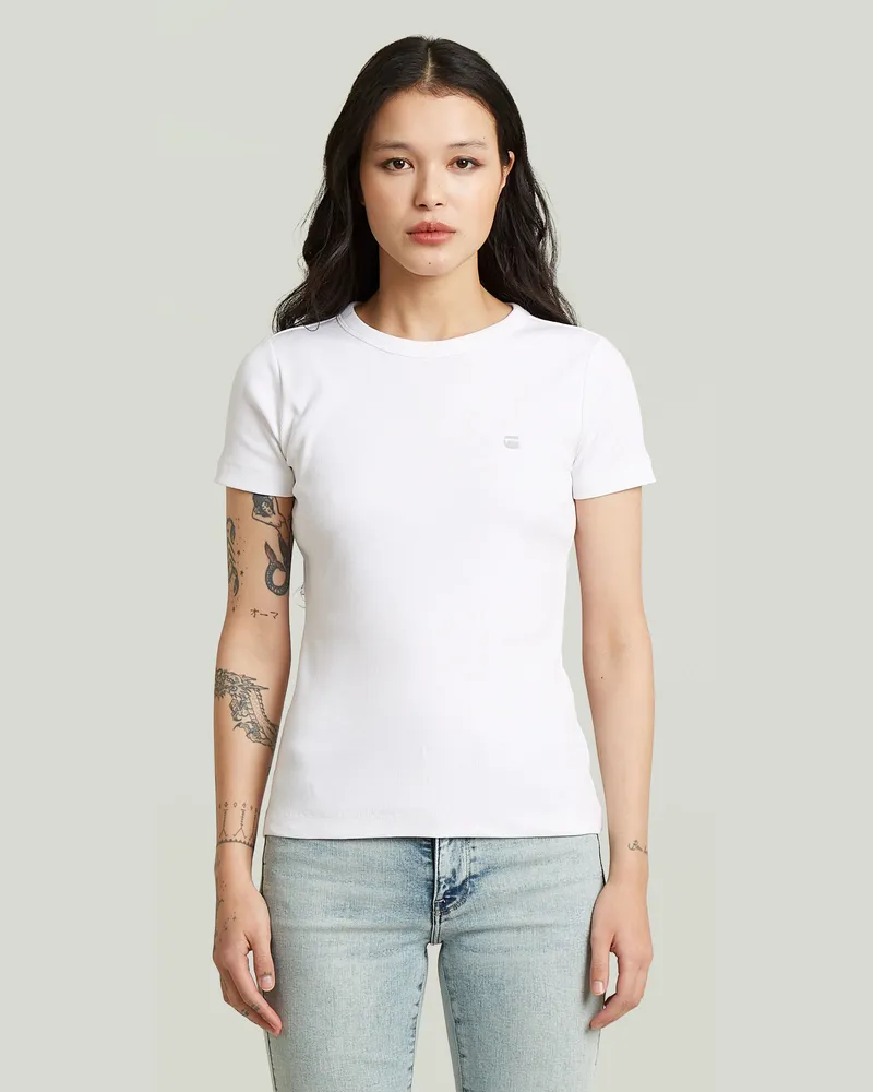G-STAR RAW Slim Rib T-Shirt - Weiß - Damen Weiß