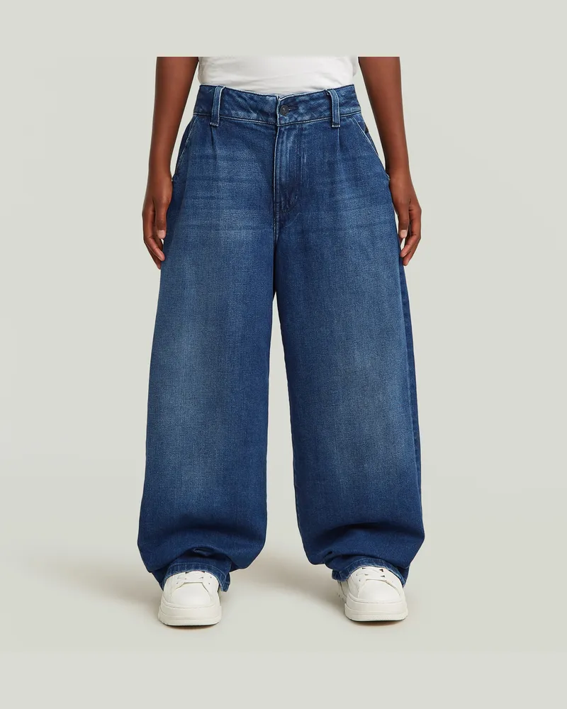 G-STAR RAW Girls Pleated Barrel Chino Loose Jeans - Mittelblau - mädchen Mittelblau