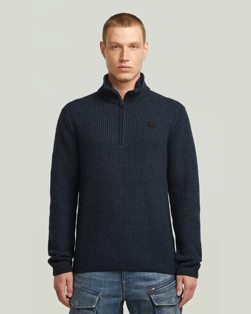 G-STAR RAW Double Collar Half Zip Knit - Dunkelblau - Herren Dunkelblau