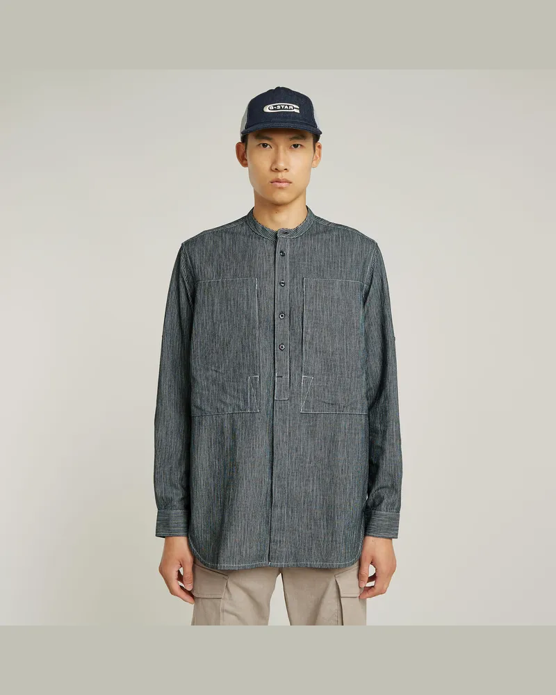 G-STAR RAW Stand Collar Rollup Relaxed Hemd - Dunkelblau - Herren Dunkelblau