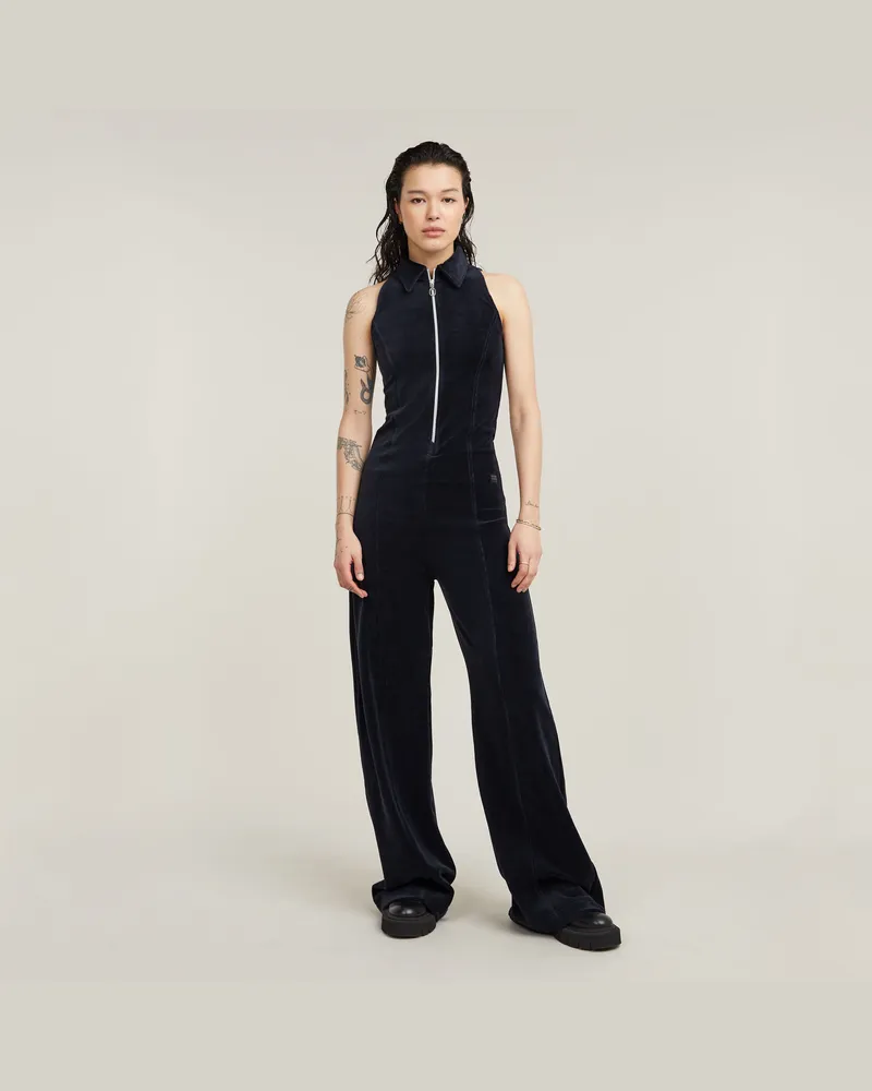 G-STAR RAW Wide Leg Velvet Jumpsuit - Dunkelblau - Damen Dunkelblau