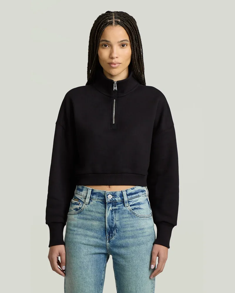 G-STAR RAW Cropped Half Zip Loose Sweatshirt - Schwarz - Damen Schwarz