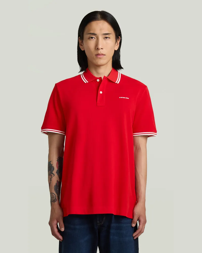 G-STAR RAW Chest Logo Striped Poloshirt - Rot - Herren Rot