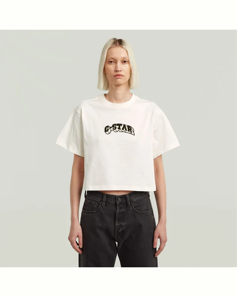 G-STAR RAW Felt Logo Boxy T-Shirt - Weiß - Damen Weiß