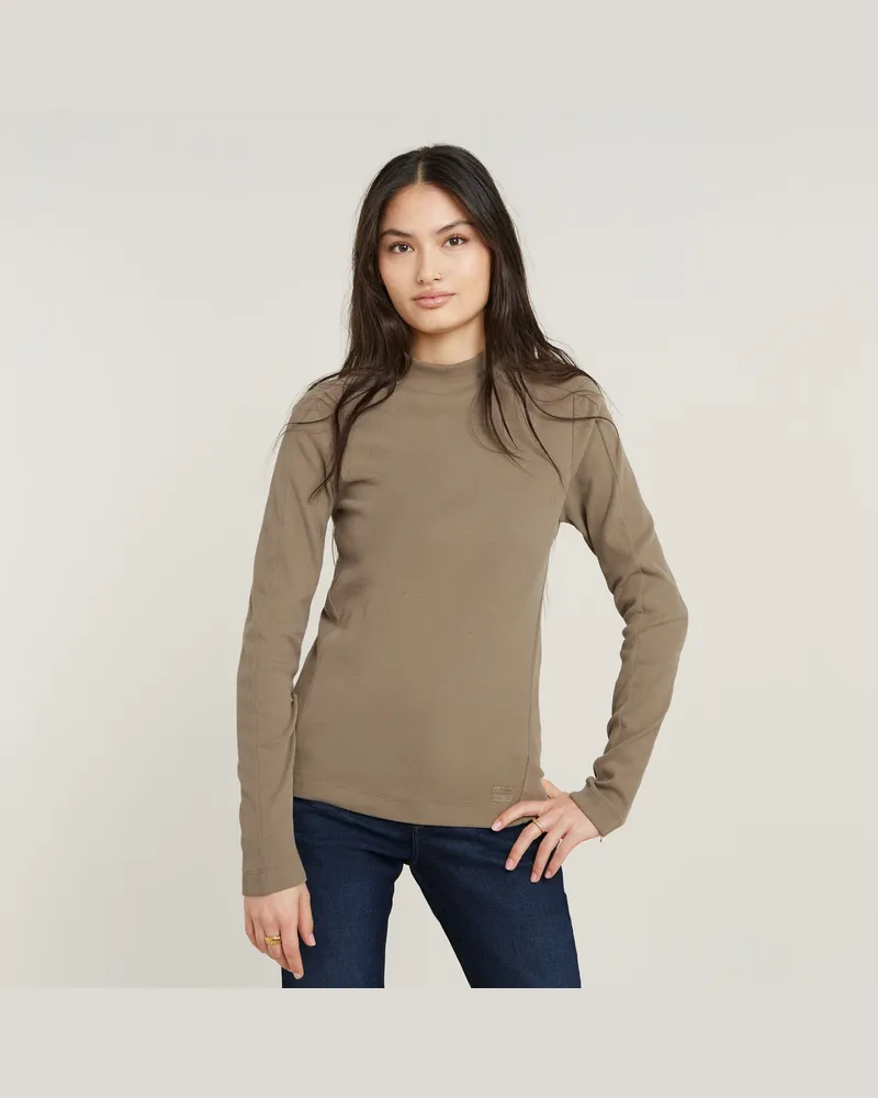 G-STAR RAW Slim Rib Mock Top - Beige - Damen Beige