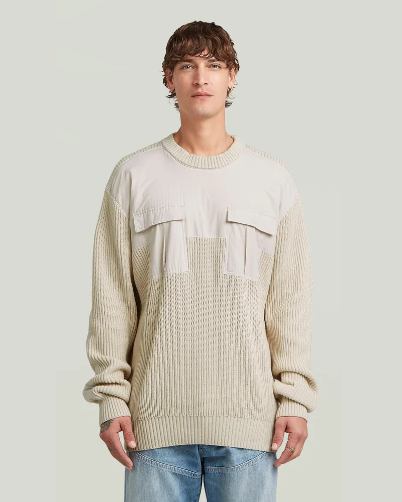 G-STAR RAW Woven Mix Knit Pullover - Weiß - Herren Weiß