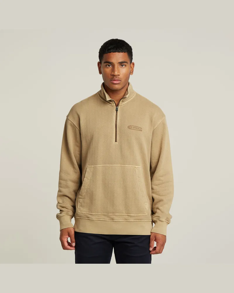G-STAR RAW Washed Half Zip Relaxed Sweater - Beige - Herren Beige