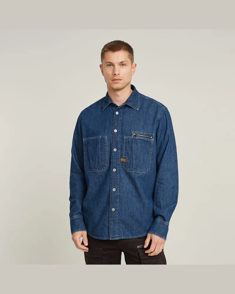 G-STAR RAW Pleated Zip Regular Hemd - Dunkelblau - Herren Dunkelblau
